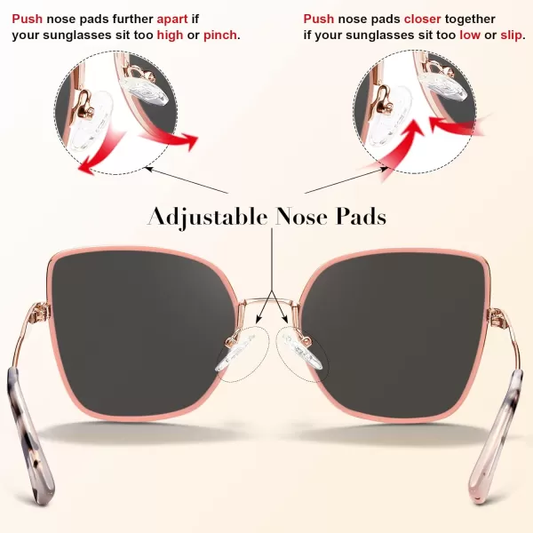 CARFIA Fashion Metal Sunglasses for Women Polarized UV Sun Protection Nickelfree Plating Frame CA5383Pink Frame Grey Lens