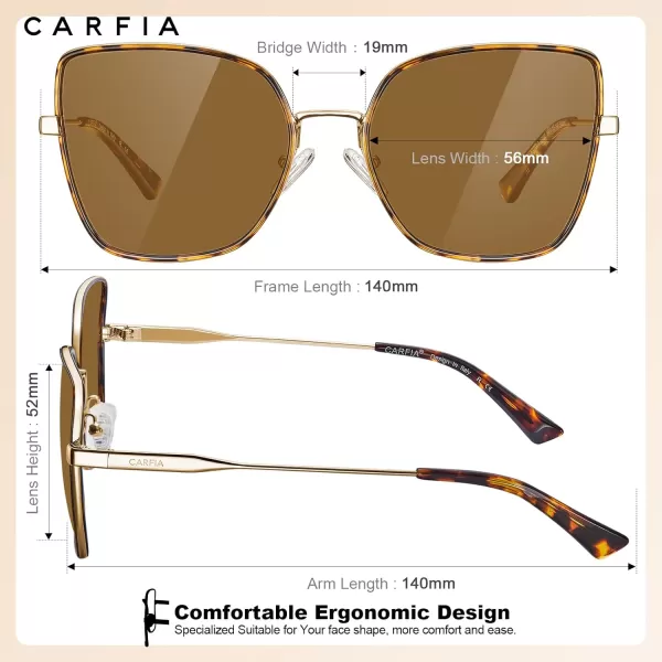 CARFIA Fashion Metal Sunglasses for Women Polarized UV Sun Protection Nickelfree Plating Frame CA5383Tortoise Frame Brown Lens