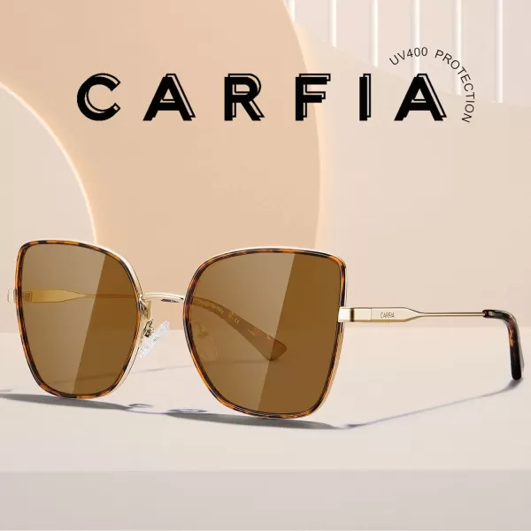 CARFIA Fashion Metal Sunglasses for Women Polarized UV Sun Protection Nickelfree Plating Frame CA5383Tortoise Frame Brown Lens