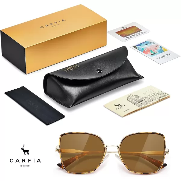 CARFIA Fashion Metal Sunglasses for Women Polarized UV Sun Protection Nickelfree Plating Frame CA5383Tortoise Frame Brown Lens