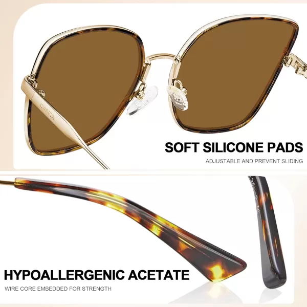 CARFIA Fashion Metal Sunglasses for Women Polarized UV Sun Protection Nickelfree Plating Frame CA5383Tortoise Frame Brown Lens