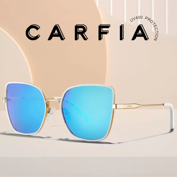 CARFIA Fashion Metal Sunglasses for Women Polarized UV Sun Protection Nickelfree Plating Frame CA5383White Frame Ice Blue mirror