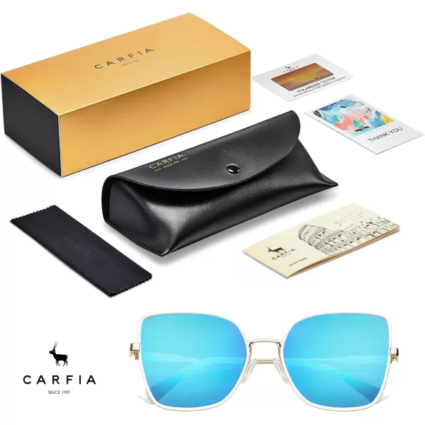 CARFIA Fashion Metal Sunglasses for Women Polarized UV Sun Protection Nickelfree Plating Frame CA5383White Frame Ice Blue mirror