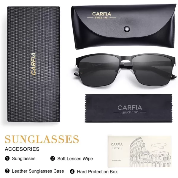 CARFIA Metal Mens Sunglasses Polarized UV400 Protection for Driving Fishing Hiking Golf Everyday Use CA5225A1 Black Frame Grey Lens