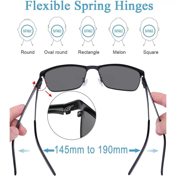 CARFIA Metal Mens Sunglasses Polarized UV400 Protection for Driving Fishing Hiking Golf Everyday Use CA5225A1 Black Frame Grey Lens