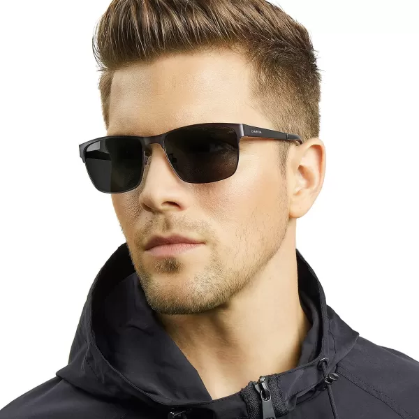 CARFIA Metal Mens Sunglasses Polarized UV400 Protection for Driving Fishing Hiking Golf Everyday Use CA5225A1 Black Frame Grey Lens