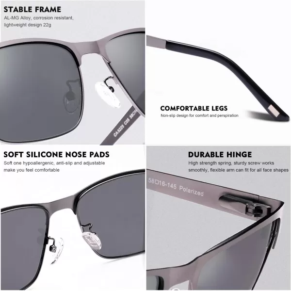 CARFIA Metal Mens Sunglasses Polarized UV400 Protection for Driving Fishing Hiking Golf Everyday Use CA5225A2 Gun Frame Grey Lens