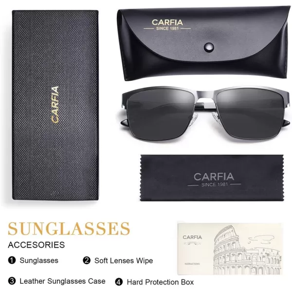 CARFIA Metal Mens Sunglasses Polarized UV400 Protection for Driving Fishing Hiking Golf Everyday Use CA5225A2 Gun Frame Grey Lens