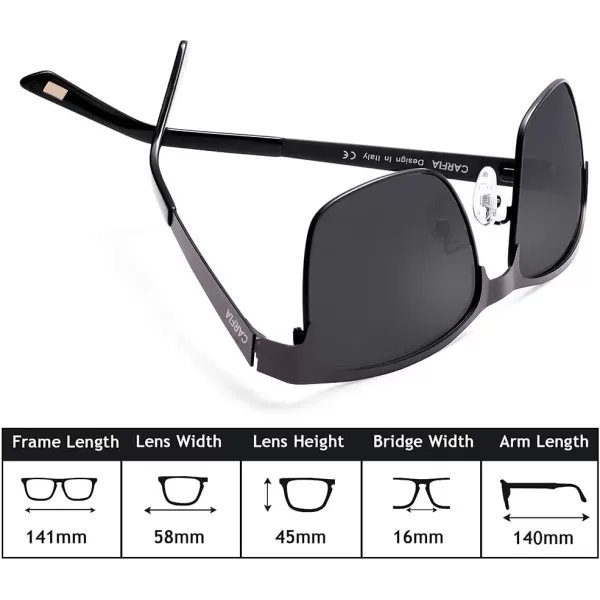 CARFIA Metal Mens Sunglasses Polarized UV400 Protection for Driving Fishing Hiking Golf Everyday Use CA5225A2 Gun Frame Grey Lens