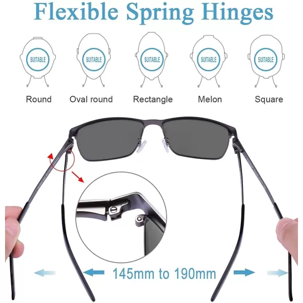 CARFIA Metal Mens Sunglasses Polarized UV400 Protection for Driving Fishing Hiking Golf Everyday Use CA5225A2 Gun Frame Grey Lens