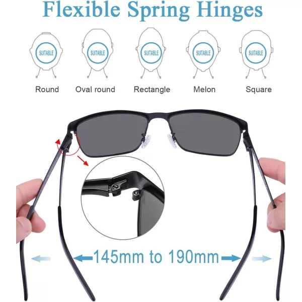 CARFIA Metal Mens Sunglasses Polarized UV400 Protection for Driving Fishing Hiking Golf Everyday Use CA5225A3 Gridding Arms  Black Frame Grey Lens