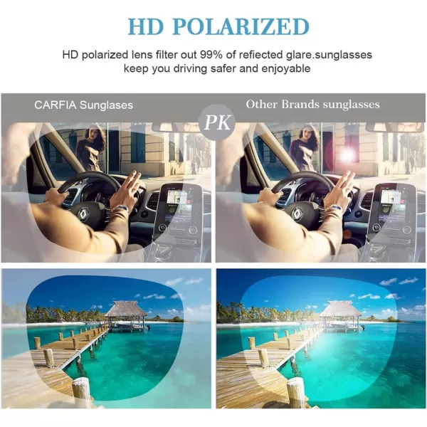 CARFIA Metal Mens Sunglasses Polarized UV400 Protection for Driving Fishing Hiking Golf Everyday Use CA5225A3 Gridding Arms  Black Frame Grey Lens