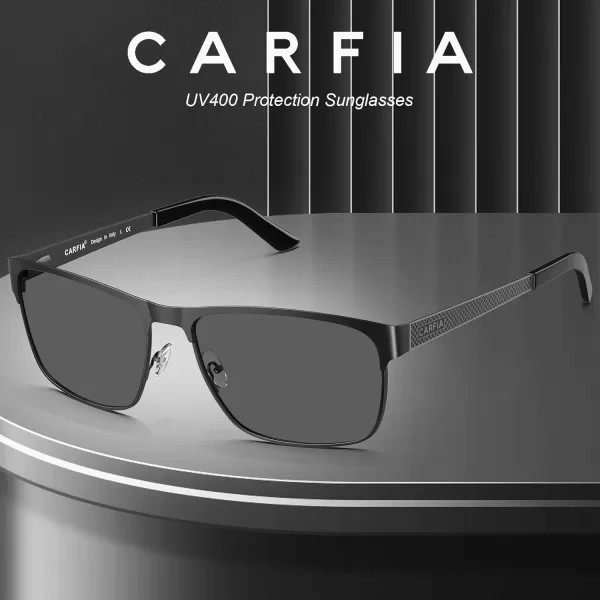 CARFIA Metal Mens Sunglasses Polarized UV400 Protection for Driving Fishing Hiking Golf Everyday Use CA5225A3 Gridding Arms  Black Frame Grey Lens