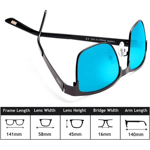CARFIA Metal Mens Sunglasses Polarized UV400 Protection for Driving Fishing Hiking Golf Everyday Use CA5225A4 Gun Frame Iceblue Mirror