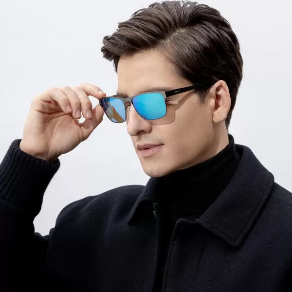 CARFIA Metal Mens Sunglasses Polarized UV400 Protection for Driving Fishing Hiking Golf Everyday Use CA5225A4 Gun Frame Iceblue Mirror