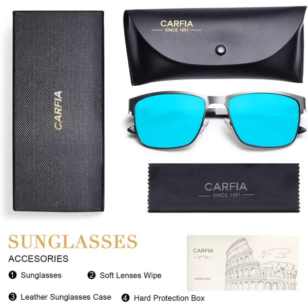 CARFIA Metal Mens Sunglasses Polarized UV400 Protection for Driving Fishing Hiking Golf Everyday Use CA5225A4 Gun Frame Iceblue Mirror