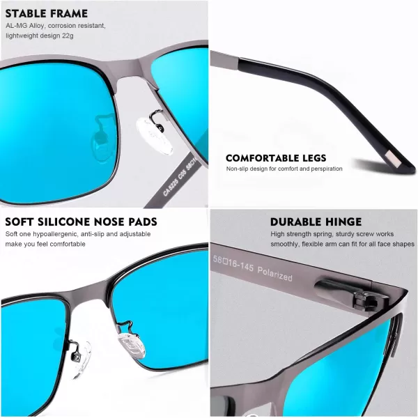 CARFIA Metal Mens Sunglasses Polarized UV400 Protection for Driving Fishing Hiking Golf Everyday Use CA5225A4 Gun Frame Iceblue Mirror