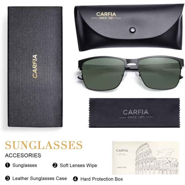 CARFIA Metal Mens Sunglasses Polarized UV400 Protection for Driving Fishing Hiking Golf Everyday Use CA5225A5 Black Frame Green Lens