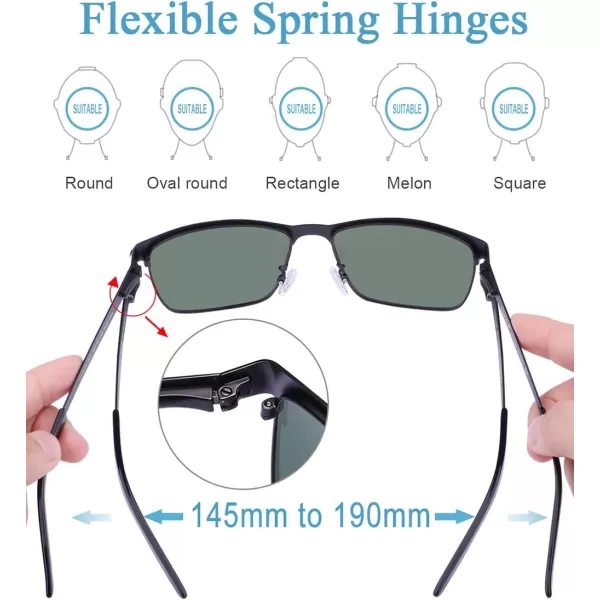 CARFIA Metal Mens Sunglasses Polarized UV400 Protection for Driving Fishing Hiking Golf Everyday Use CA5225A5 Black Frame Green Lens