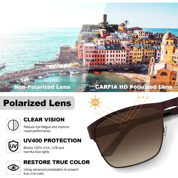 CARFIA Metal Mens Sunglasses Polarized UV400 Protection for Driving Fishing Hiking Golf Everyday Use CA5225A6 Brown Gradient Lens
