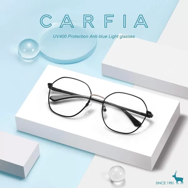 CARFIA Nerd Costume Glasses for Halloween Cosplay NonPrescription Clear Lens Prop Women Blue Light Blocking GlassesS Black  Gold