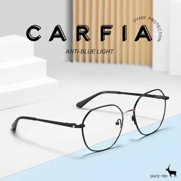 CARFIA Nerd Costume Glasses for Halloween Cosplay NonPrescription Clear Lens Prop Women Blue Light Blocking GlassesS Black  Gold