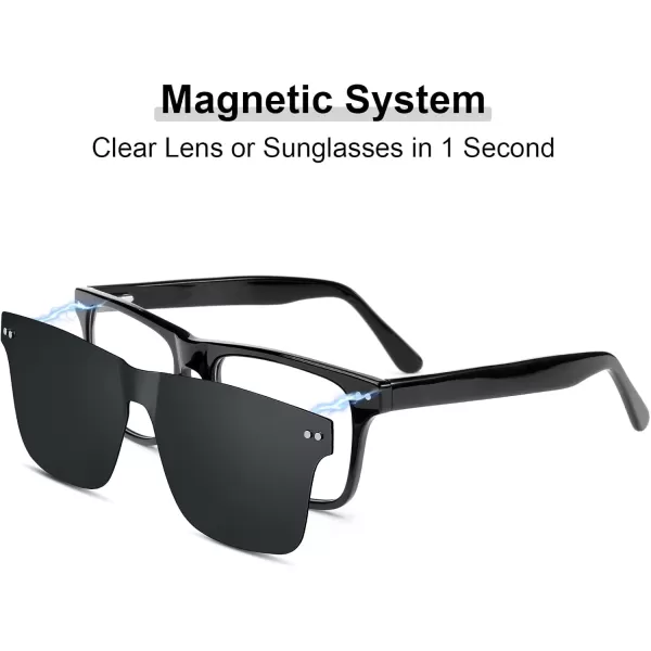 CARFIA Nonprescription Eyeglasses Mens Glasses Frames ampamp Clip on Magnetic Polarized Sunglasses Lens CF5160