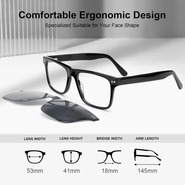 CARFIA Nonprescription Eyeglasses Mens Glasses Frames ampamp Clip on Magnetic Polarized Sunglasses Lens CF5160