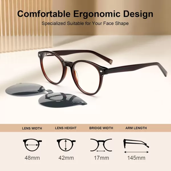 CARFIA Nonprescription Eyeglasses Womens Glasses Frames ampamp Clip on Magnetic Polarized Sunglasses Lens CF5007