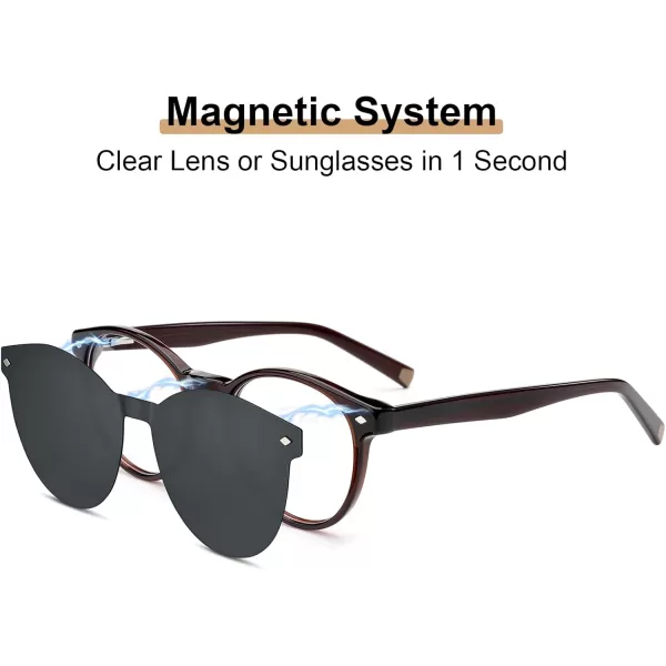 CARFIA Nonprescription Eyeglasses Womens Glasses Frames ampamp Clip on Magnetic Polarized Sunglasses Lens CF5007