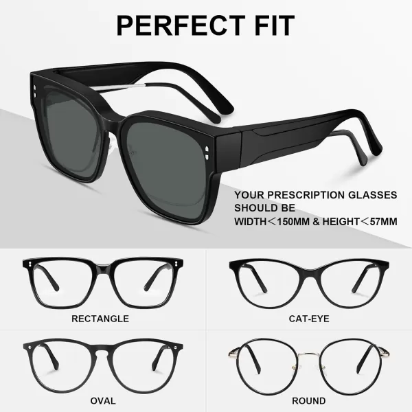 CARFIA Polarized Fit Over Glasses Sunglasses for Women Men UV400 Protection Oversized Sunglasses for Driving Fishing OutdoorBlack Frame Grey Lens