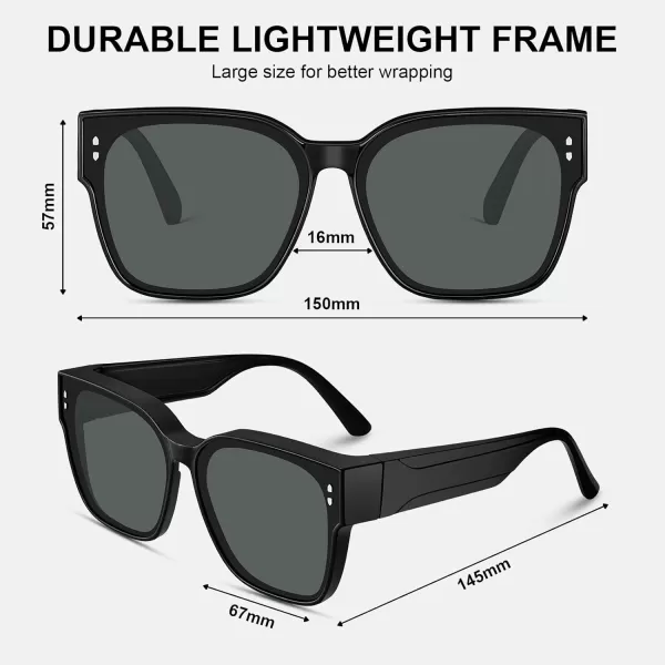CARFIA Polarized Fit Over Glasses Sunglasses for Women Men UV400 Protection Oversized Sunglasses for Driving Fishing OutdoorBlack Frame Grey Lens