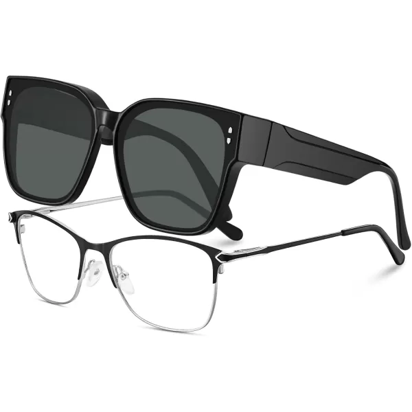 CARFIA Polarized Fit Over Glasses Sunglasses for Women Men UV400 Protection Oversized Sunglasses for Driving Fishing OutdoorBlack Frame Grey Lens