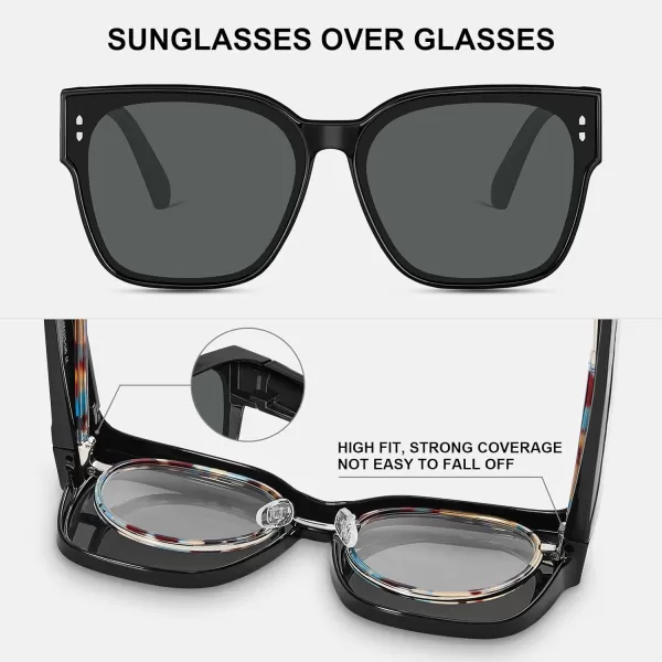 CARFIA Polarized Fit Over Glasses Sunglasses for Women Men UV400 Protection Oversized Sunglasses for Driving Fishing OutdoorBlack Frame Grey Lens