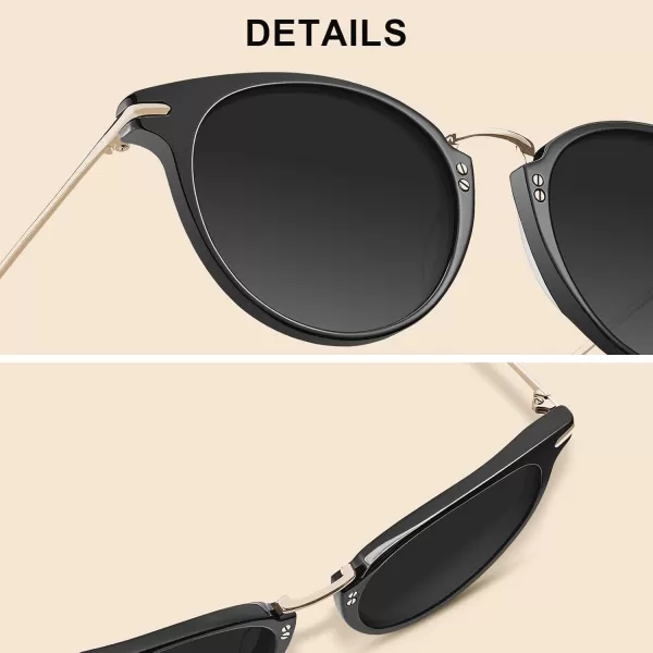 CARFIA Polarized Sunglasses for Women UV Protection Handcrafted Acetate Frame Fashion Retro Sunnies CA50121 Black Frame Grey Gradient Lens