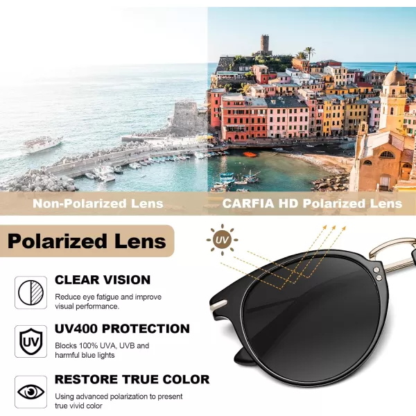 CARFIA Polarized Sunglasses for Women UV Protection Handcrafted Acetate Frame Fashion Retro Sunnies CA50121 Black Frame Grey Gradient Lens