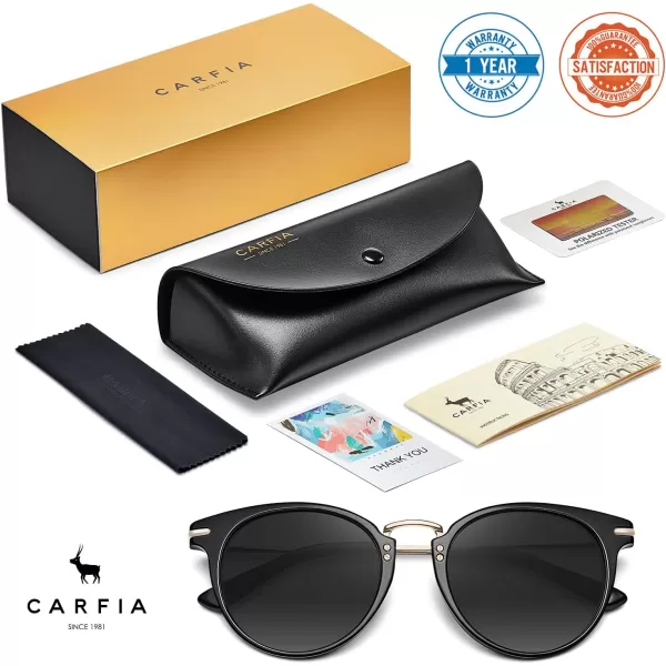 CARFIA Polarized Sunglasses for Women UV Protection Handcrafted Acetate Frame Fashion Retro Sunnies CA50121 Black Frame Grey Gradient Lens