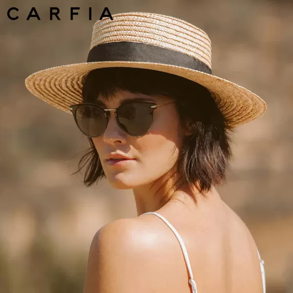 CARFIA Polarized Sunglasses for Women UV Protection Handcrafted Acetate Frame Fashion Retro Sunnies CA50121 Black Frame Grey Gradient Lens