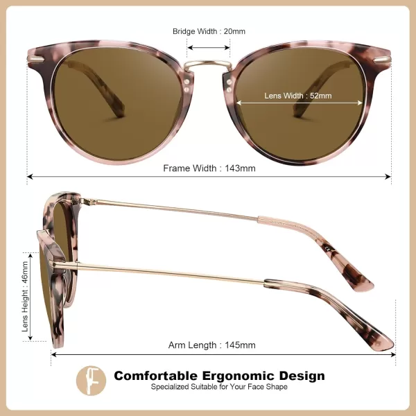CARFIA Polarized Sunglasses for Women UV Protection Handcrafted Acetate Frame Fashion Retro Sunnies CA50122 Pink Tortoise Frame Brown Lens