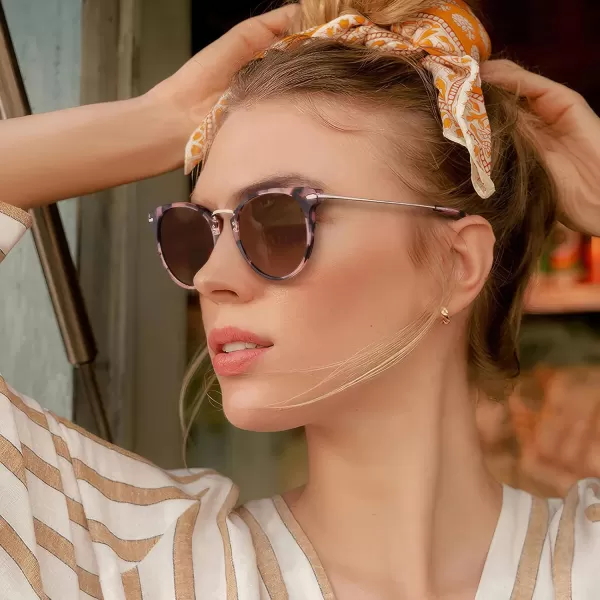 CARFIA Polarized Sunglasses for Women UV Protection Handcrafted Acetate Frame Fashion Retro Sunnies CA50122 Pink Tortoise Frame Brown Lens