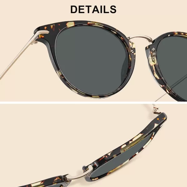 CARFIA Polarized Sunglasses for Women UV Protection Handcrafted Acetate Frame Fashion Retro Sunnies CA50123 Tortoise Frame Grey Lens