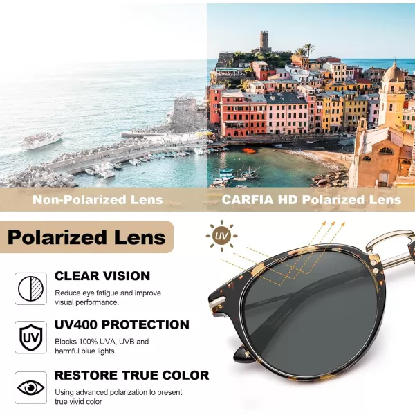 CARFIA Polarized Sunglasses for Women UV Protection Handcrafted Acetate Frame Fashion Retro Sunnies CA50123 Tortoise Frame Grey Lens
