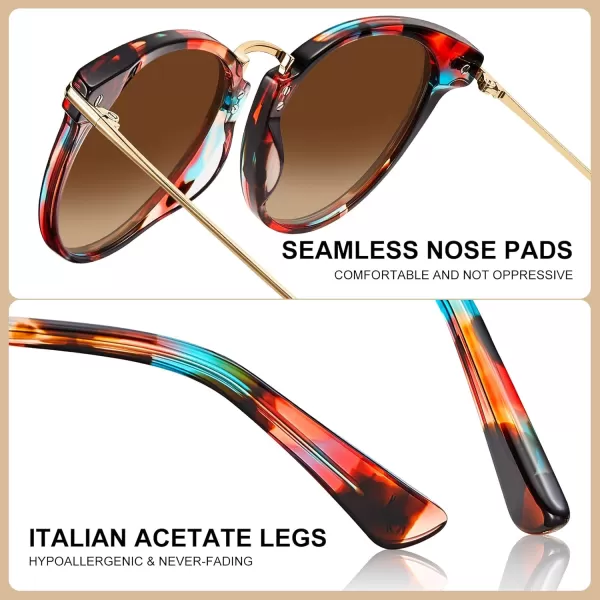 CARFIA Polarized Sunglasses for Women UV Protection Handcrafted Acetate Frame Fashion Retro Sunnies CA50124 Brown Gradient Lens
