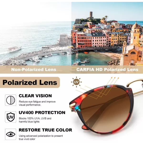 CARFIA Polarized Sunglasses for Women UV Protection Handcrafted Acetate Frame Fashion Retro Sunnies CA50124 Brown Gradient Lens
