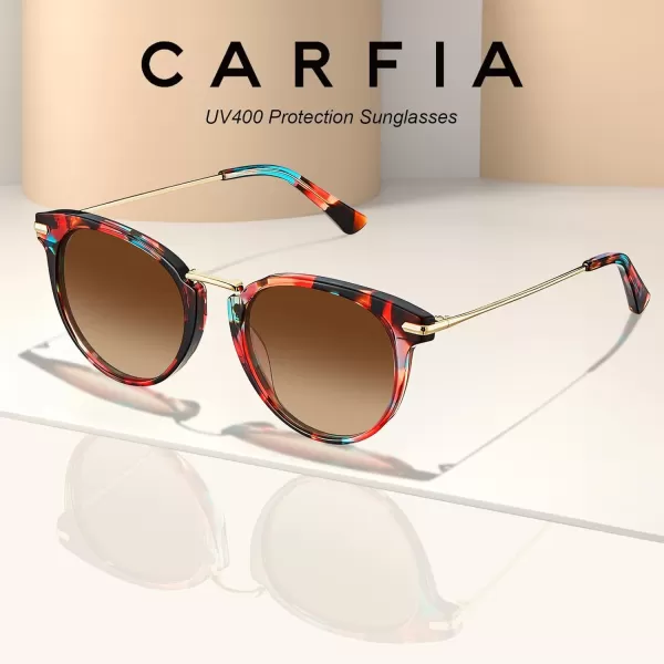 CARFIA Polarized Sunglasses for Women UV Protection Handcrafted Acetate Frame Fashion Retro Sunnies CA50124 Brown Gradient Lens