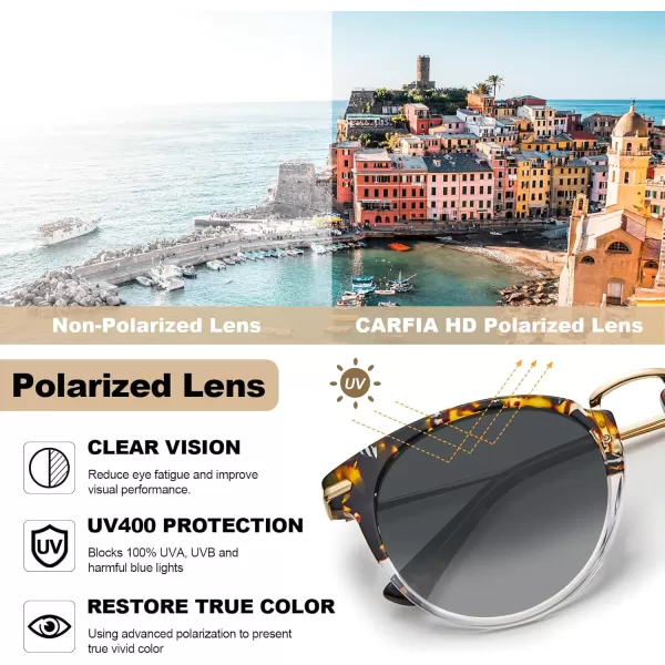 CARFIA Polarized Sunglasses for Women UV Protection Handcrafted Acetate Frame Fashion Retro Sunnies CA50125 Grey Gradient Lens