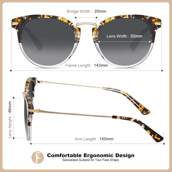 CARFIA Polarized Sunglasses for Women UV Protection Handcrafted Acetate Frame Fashion Retro Sunnies CA50125 Grey Gradient Lens
