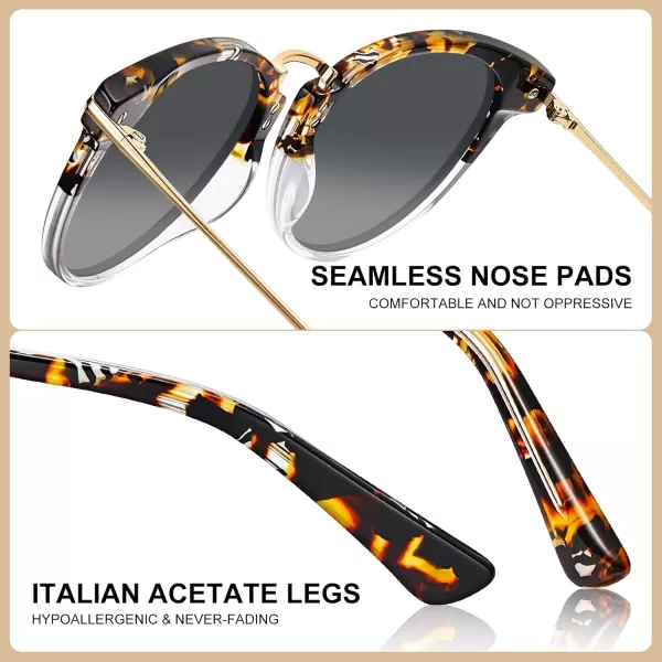 CARFIA Polarized Sunglasses for Women UV Protection Handcrafted Acetate Frame Fashion Retro Sunnies CA50125 Grey Gradient Lens