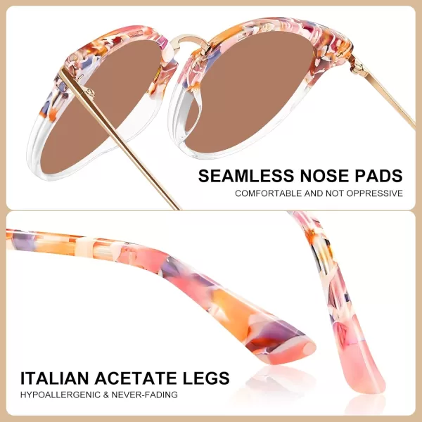 CARFIA Polarized Sunglasses for Women UV Protection Handcrafted Acetate Frame Fashion Retro Sunnies CA50126 Clear Pink Frame Pink Mirror