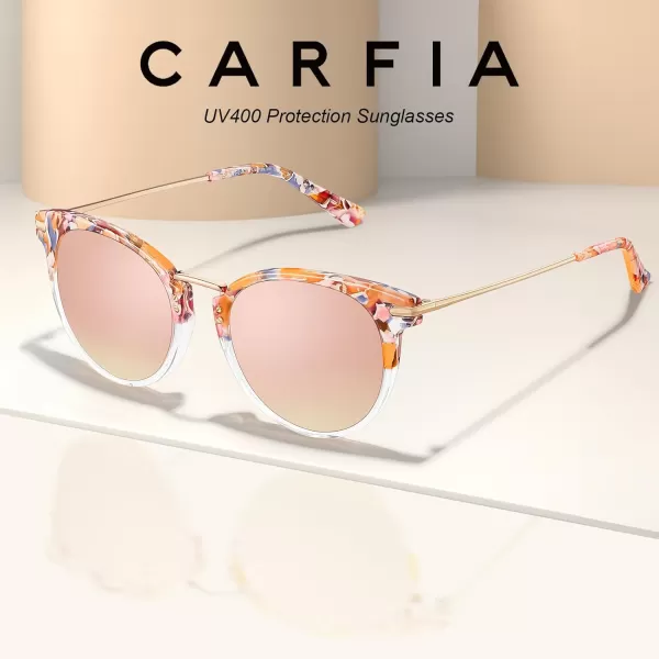 CARFIA Polarized Sunglasses for Women UV Protection Handcrafted Acetate Frame Fashion Retro Sunnies CA50126 Clear Pink Frame Pink Mirror